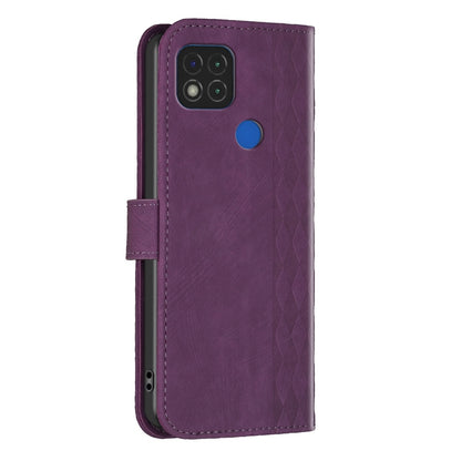 Xiaomi Redmi 9C Case - Embossed Plaid Leather Wallet Cover with Card Slots, Kickstand, and 360 degree Protection