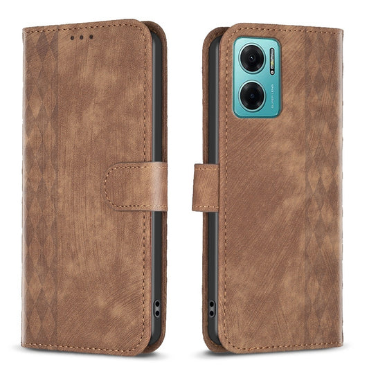 Xiaomi Redmi 10 5G Case - Embossed Plaid Leather Wallet Cover with Card Slots, Kickstand, and 360 degree Protection