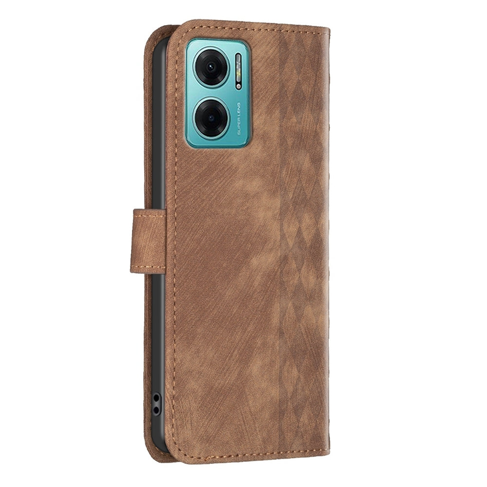 Xiaomi Redmi Note 11E Case - Embossed Plaid Leather Wallet Cover with Card Slots, Kickstand, and 360 degree Protection