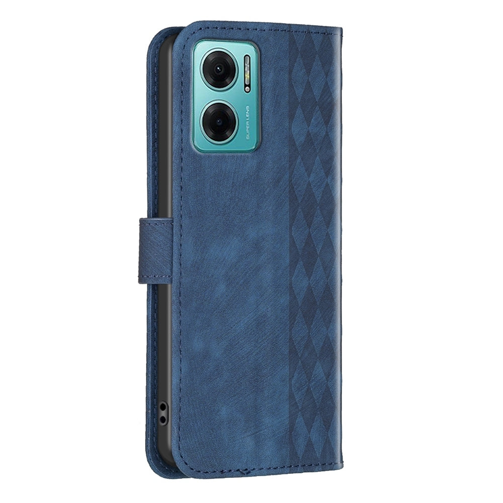 Xiaomi Redmi Note 11E Case - Embossed Plaid Leather Wallet Cover with Card Slots, Kickstand, and 360 degree Protection