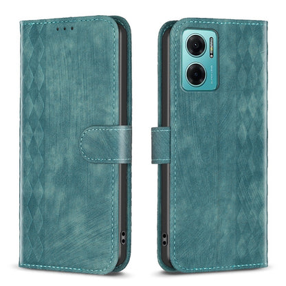 Xiaomi Redmi 10 5G Case - Embossed Plaid Leather Wallet Cover with Card Slots, Kickstand, and 360 degree Protection