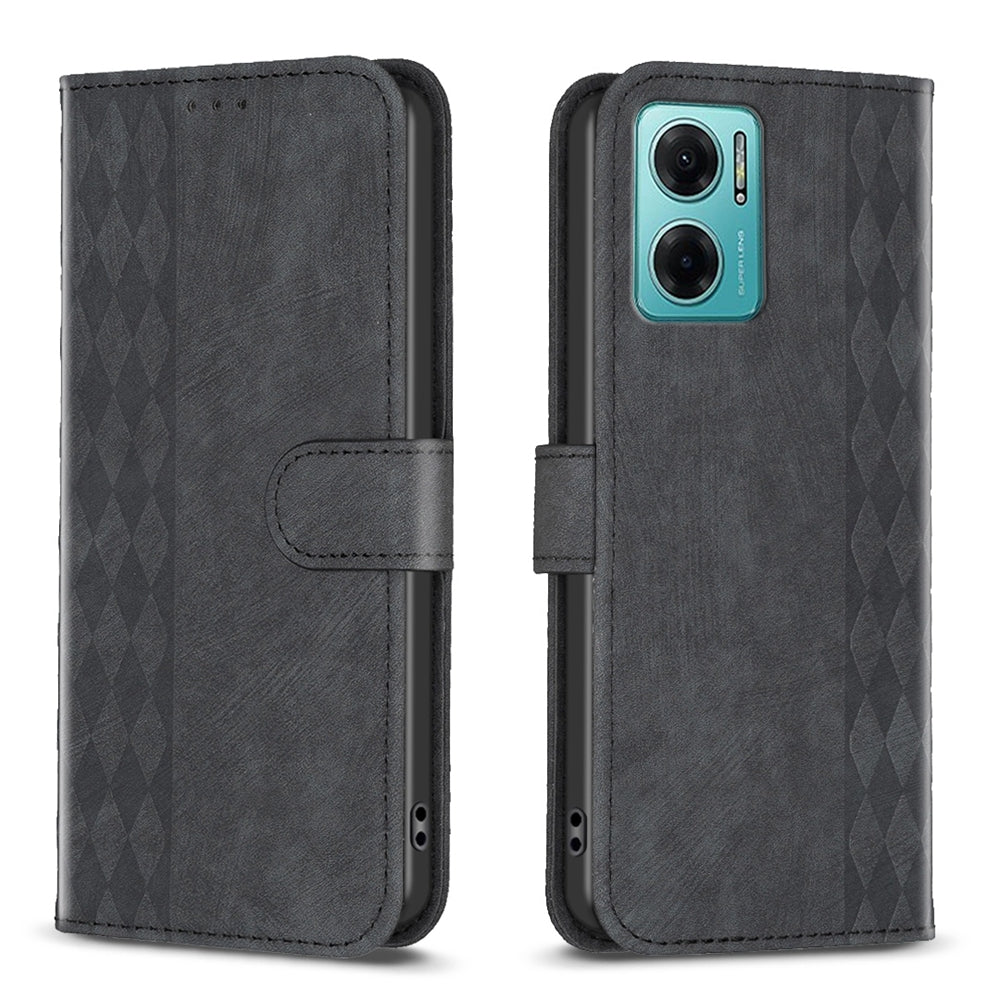 Xiaomi Redmi 10 5G Case - Embossed Plaid Leather Wallet Cover with Card Slots, Kickstand, and 360 degree Protection