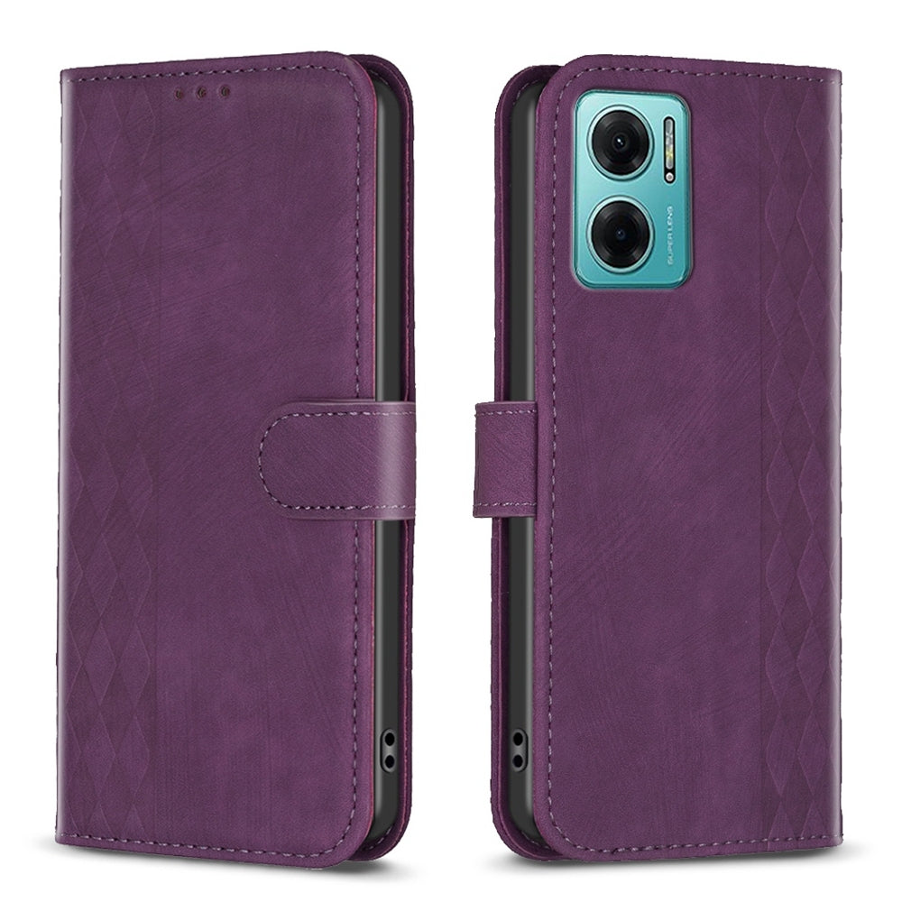 Xiaomi Redmi 10 5G Case - Embossed Plaid Leather Wallet Cover with Card Slots, Kickstand, and 360 degree Protection