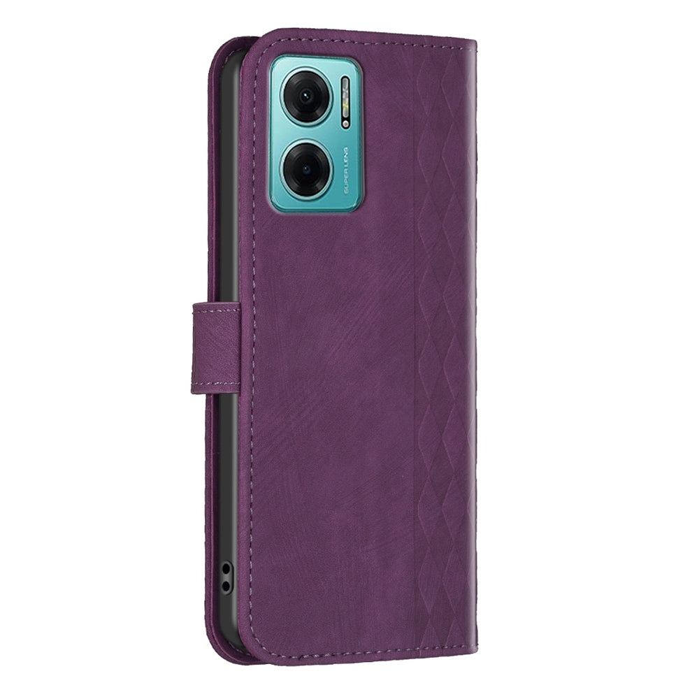 Xiaomi Redmi Note 11E Case - Embossed Plaid Leather Wallet Cover with Card Slots, Kickstand, and 360 degree Protection