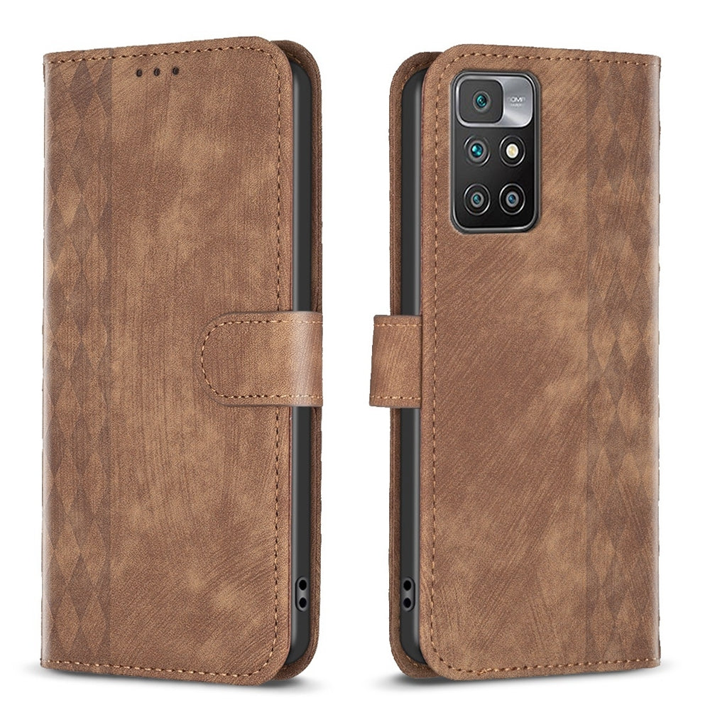 Xiaomi Redmi 10 2022 Case - Embossed Plaid Leather Wallet Cover with Card Slots, Kickstand, and 360 degree Protection