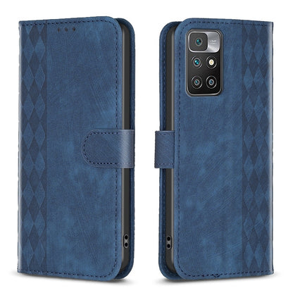 Xiaomi Redmi 10 2022 Case - Embossed Plaid Leather Wallet Cover with Card Slots, Kickstand, and 360 degree Protection