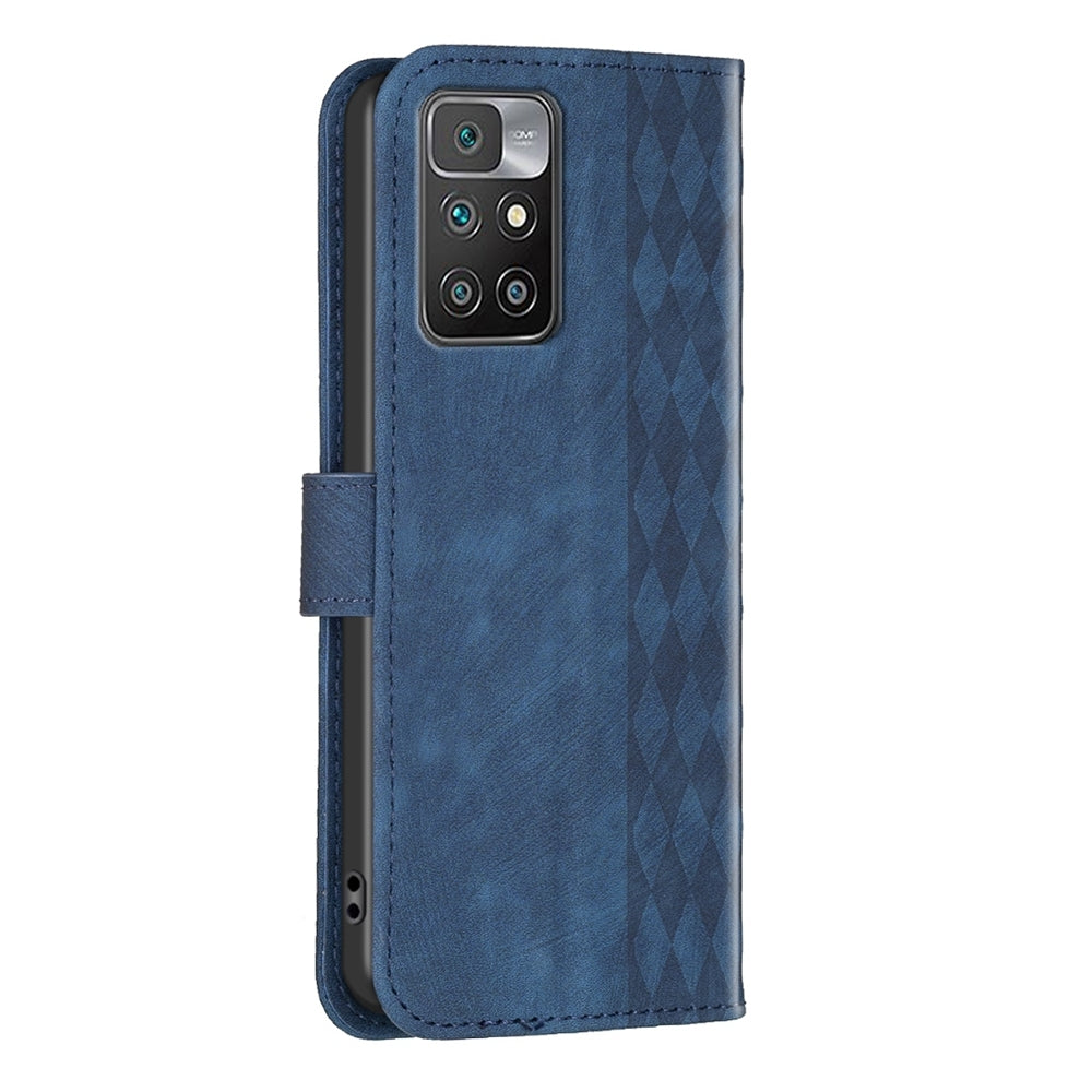 Xiaomi Redmi 10 2022 Case - Embossed Plaid Leather Wallet Cover with Card Slots, Kickstand, and 360 degree Protection