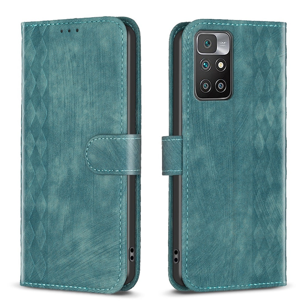 Xiaomi Redmi 10 2022 Case - Embossed Plaid Leather Wallet Cover with Card Slots, Kickstand, and 360 degree Protection