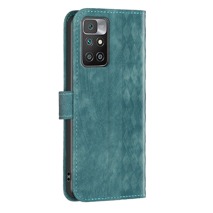 Xiaomi Redmi 10 2022 Case - Embossed Plaid Leather Wallet Cover with Card Slots, Kickstand, and 360 degree Protection