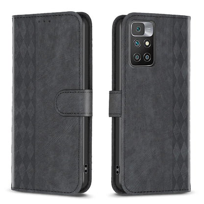 Xiaomi Redmi 10 2022 Case - Embossed Plaid Leather Wallet Cover with Card Slots, Kickstand, and 360 degree Protection