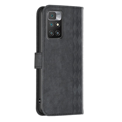 Xiaomi Redmi 10 2022 Case - Embossed Plaid Leather Wallet Cover with Card Slots, Kickstand, and 360 degree Protection