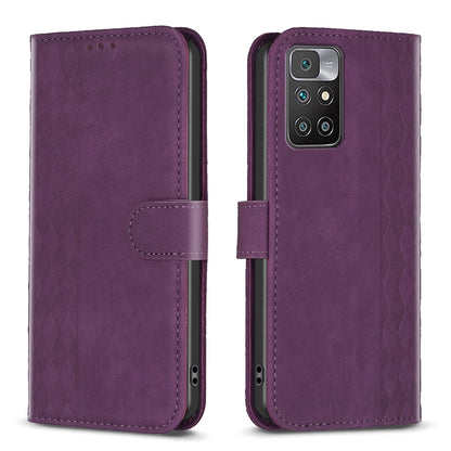 Xiaomi Redmi 10 2022 Case - Embossed Plaid Leather Wallet Cover with Card Slots, Kickstand, and 360 degree Protection