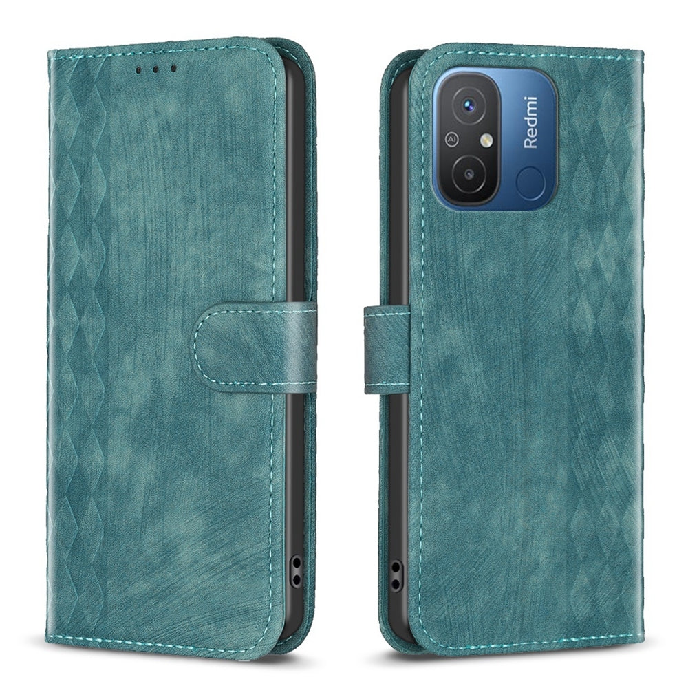 Xiaomi Redmi 12C Case - Embossed Plaid Leather Wallet Cover with Card Slots, Kickstand, and 360 degree Protection