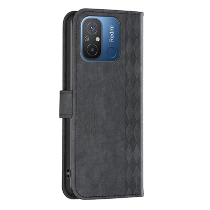 Xiaomi Redmi 12C Case - Embossed Plaid Leather Wallet Cover with Card Slots, Kickstand, and 360 degree Protection