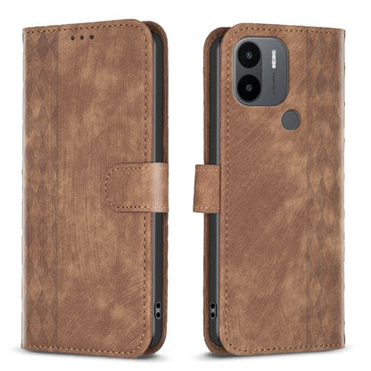 Xiaomi Redmi A1+ Case - Embossed Plaid Leather Wallet Cover with Card Slots, Kickstand, and 360 degree Protection