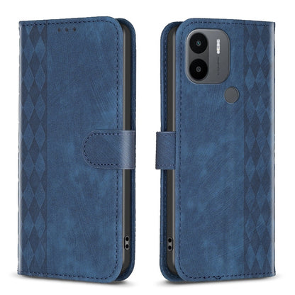 Xiaomi Redmi A1+ Case - Embossed Plaid Leather Wallet Cover with Card Slots, Kickstand, and 360 degree Protection