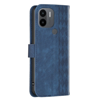 Xiaomi Redmi A1+ Case - Embossed Plaid Leather Wallet Cover with Card Slots, Kickstand, and 360 degree Protection