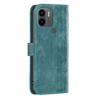 Xiaomi Redmi A1+ Case - Embossed Plaid Leather Wallet Cover with Card Slots, Kickstand, and 360 degree Protection