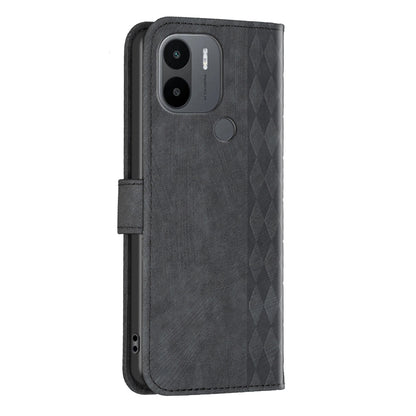 Xiaomi Redmi A1+ Case - Embossed Plaid Leather Wallet Cover with Card Slots, Kickstand, and 360 degree Protection