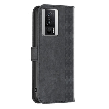 Xiaomi Redmi K60 Pro Case - Embossed Plaid Leather Wallet Cover with Card Slots, Kickstand, and 360 degree Protection