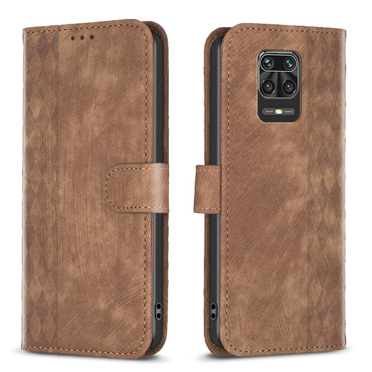 Xiaomi Redmi Note 9 Pro Case - Embossed Plaid Leather Wallet Cover with Card Slots, Kickstand, and 360 degree Protection