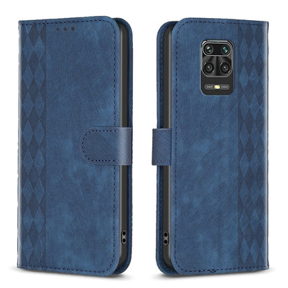 Xiaomi Redmi Note 9 Pro Case - Embossed Plaid Leather Wallet Cover with Card Slots, Kickstand, and 360 degree Protection