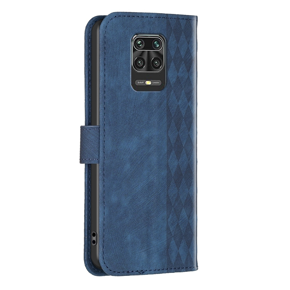 Xiaomi Redmi Note 9 Pro Case - Embossed Plaid Leather Wallet Cover with Card Slots, Kickstand, and 360 degree Protection