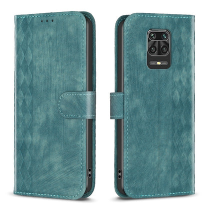 Xiaomi Redmi Note 9 Pro Case - Embossed Plaid Leather Wallet Cover with Card Slots, Kickstand, and 360 degree Protection