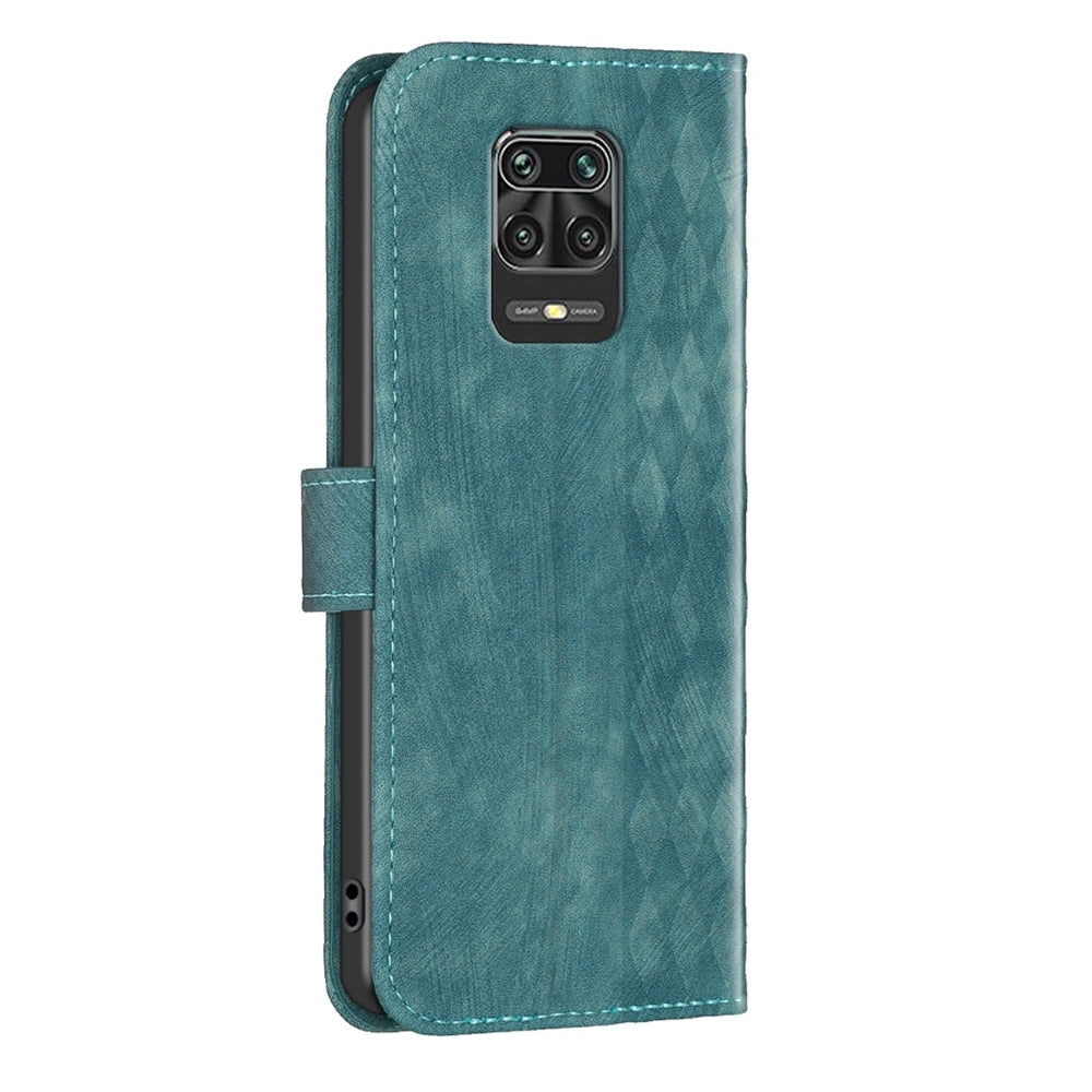 Xiaomi Redmi Note 9 Pro Case - Embossed Plaid Leather Wallet Cover with Card Slots, Kickstand, and 360 degree Protection