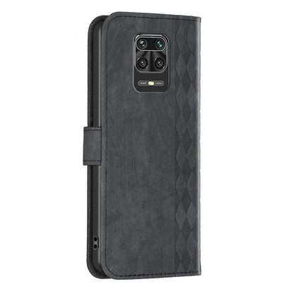 Xiaomi Redmi Note 9 Pro Case - Embossed Plaid Leather Wallet Cover with Card Slots, Kickstand, and 360 degree Protection