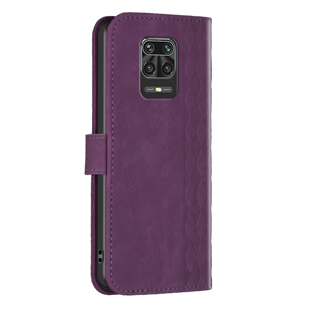 Xiaomi Redmi Note 9 Pro Case - Embossed Plaid Leather Wallet Cover with Card Slots, Kickstand, and 360 degree Protection