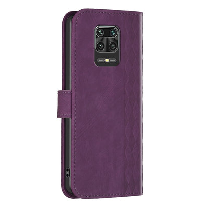 Xiaomi Redmi Note 9 Pro Case - Embossed Plaid Leather Wallet Cover with Card Slots, Kickstand, and 360 degree Protection