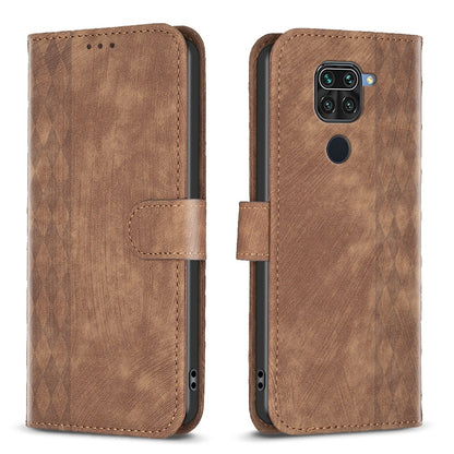 Xiaomi Redmi Note 9 Case - Embossed Plaid Leather Wallet Cover with Card Slots, Kickstand, and 360 degree Protection