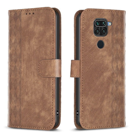 Xiaomi Redmi Note 9 Case - Embossed Plaid Leather Wallet Cover with Card Slots, Kickstand, and 360 degree Protection