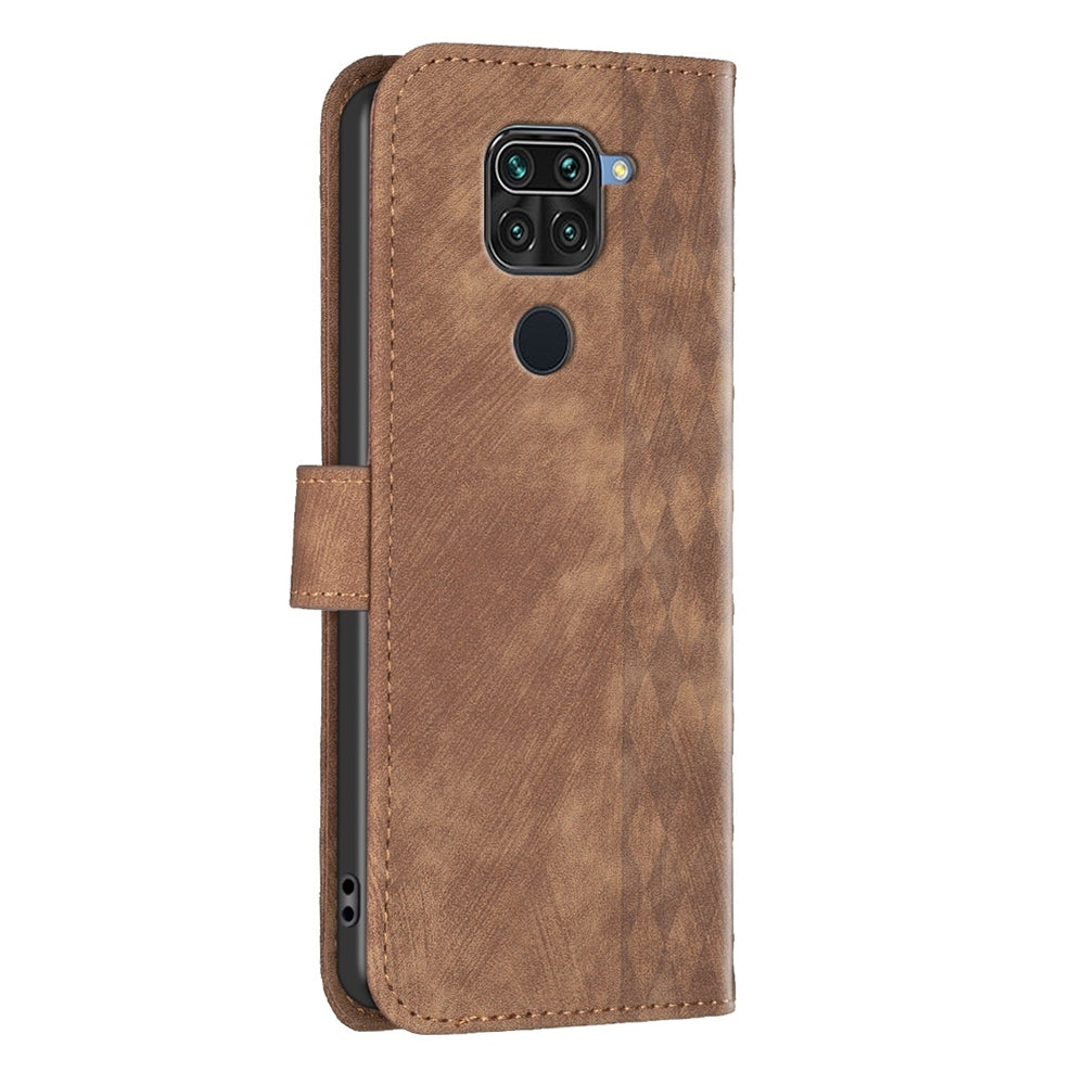 Xiaomi Redmi Note 9 Case - Embossed Plaid Leather Wallet Cover with Card Slots, Kickstand, and 360 degree Protection