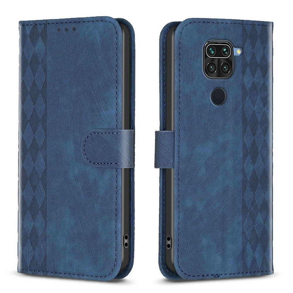 Xiaomi Redmi Note 9 Case - Embossed Plaid Leather Wallet Cover with Card Slots, Kickstand, and 360 degree Protection