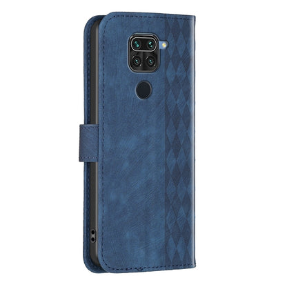 Xiaomi Redmi Note 9 Case - Embossed Plaid Leather Wallet Cover with Card Slots, Kickstand, and 360 degree Protection