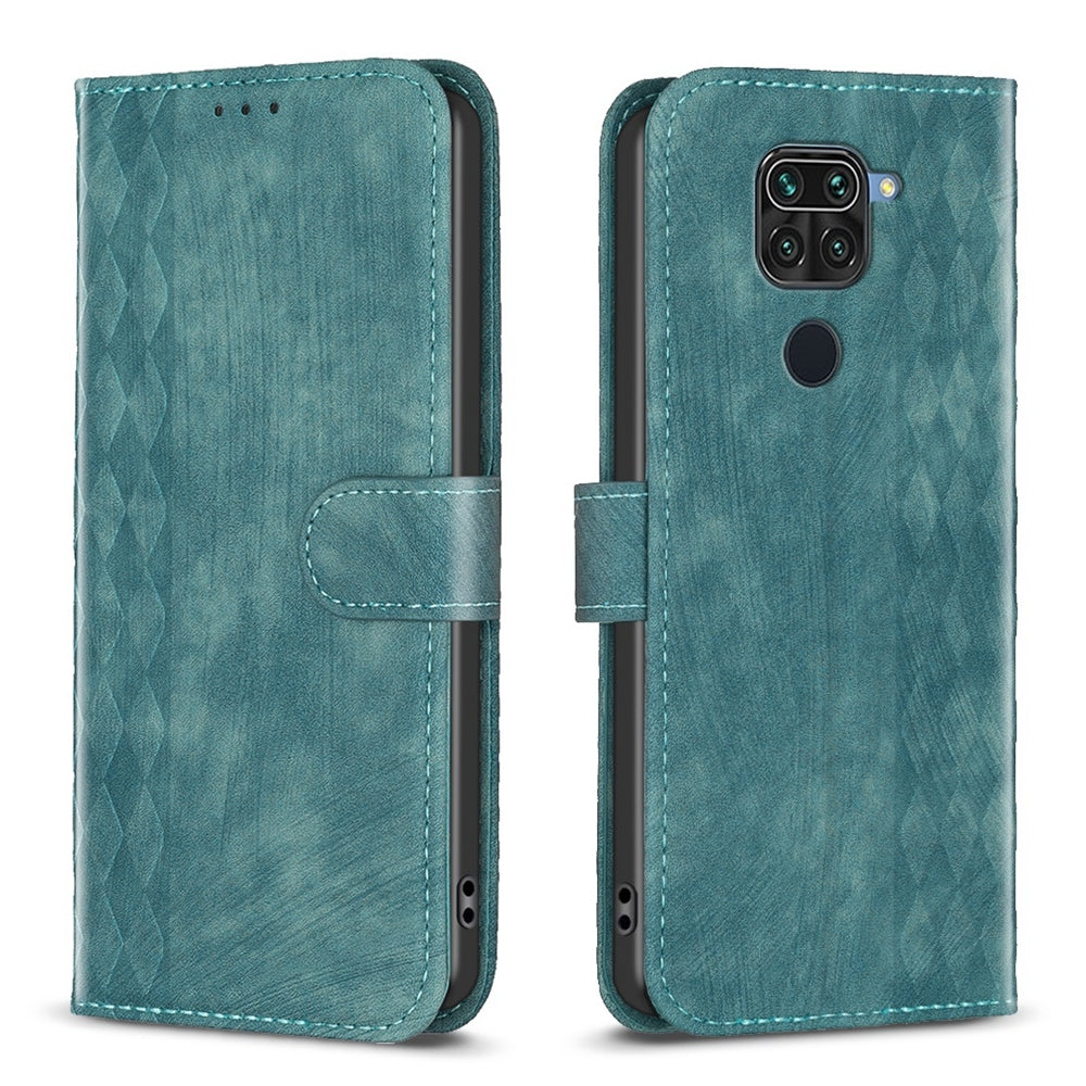 Xiaomi Redmi Note 9 Case - Embossed Plaid Leather Wallet Cover with Card Slots, Kickstand, and 360 degree Protection