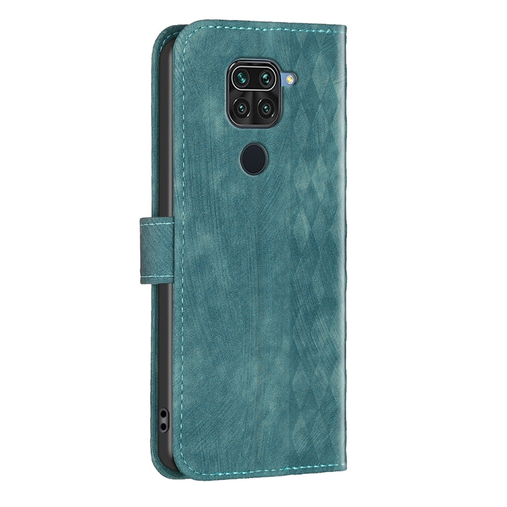 Xiaomi Redmi Note 9 Case - Embossed Plaid Leather Wallet Cover with Card Slots, Kickstand, and 360 degree Protection