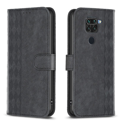 Xiaomi Redmi Note 9 Case - Embossed Plaid Leather Wallet Cover with Card Slots, Kickstand, and 360 degree Protection