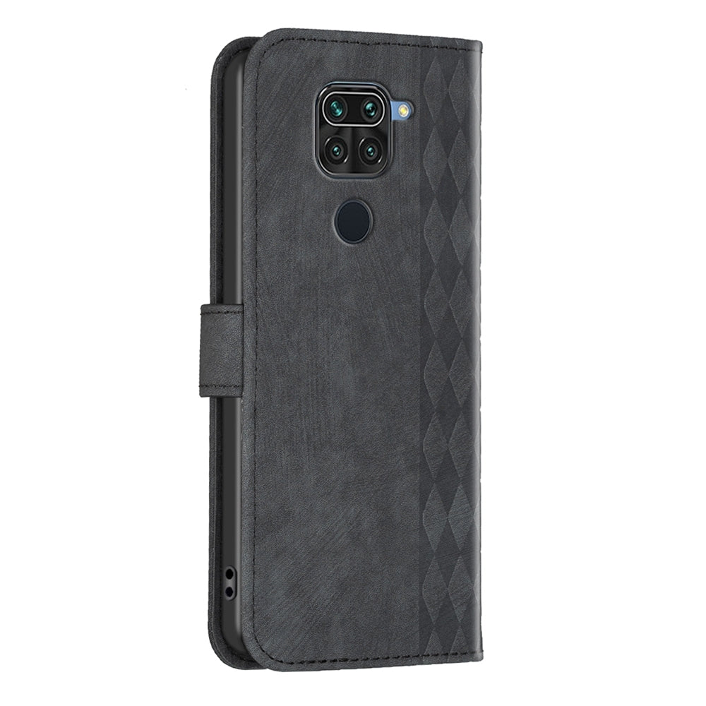 Xiaomi Redmi Note 9 Case - Embossed Plaid Leather Wallet Cover with Card Slots, Kickstand, and 360 degree Protection