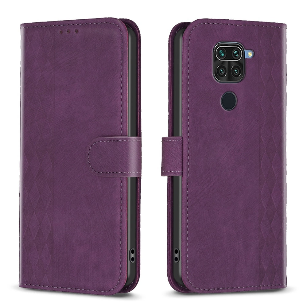 Xiaomi Redmi Note 9 Case - Embossed Plaid Leather Wallet Cover with Card Slots, Kickstand, and 360 degree Protection