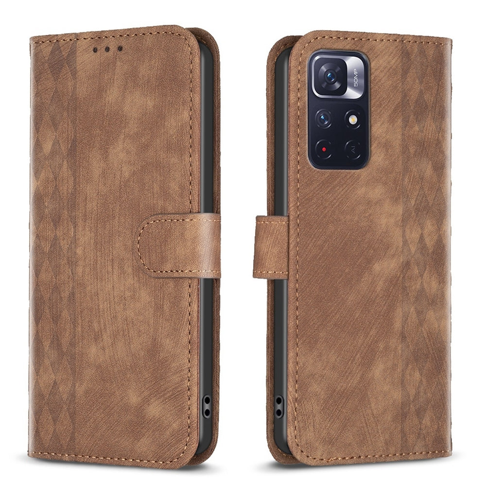 Xiaomi Redmi Note 11 Case - Embossed Plaid Leather Wallet Cover with Card Slots, Kickstand, and 360 degree Protection