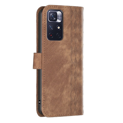 Xiaomi Redmi Note 11 Case - Embossed Plaid Leather Wallet Cover with Card Slots, Kickstand, and 360 degree Protection