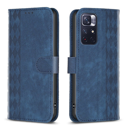 Xiaomi Redmi Note 11 Case - Embossed Plaid Leather Wallet Cover with Card Slots, Kickstand, and 360 degree Protection