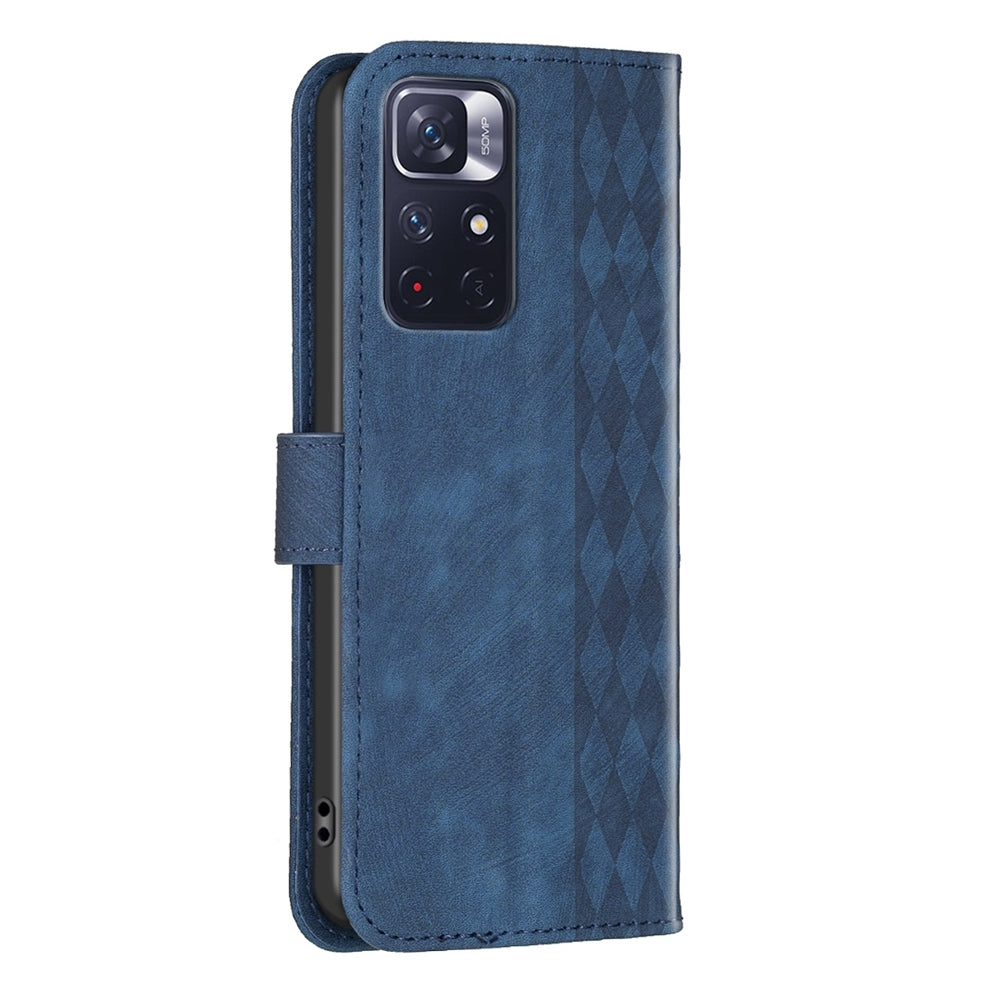 Xiaomi Redmi Note 11 Case - Embossed Plaid Leather Wallet Cover with Card Slots, Kickstand, and 360 degree Protection