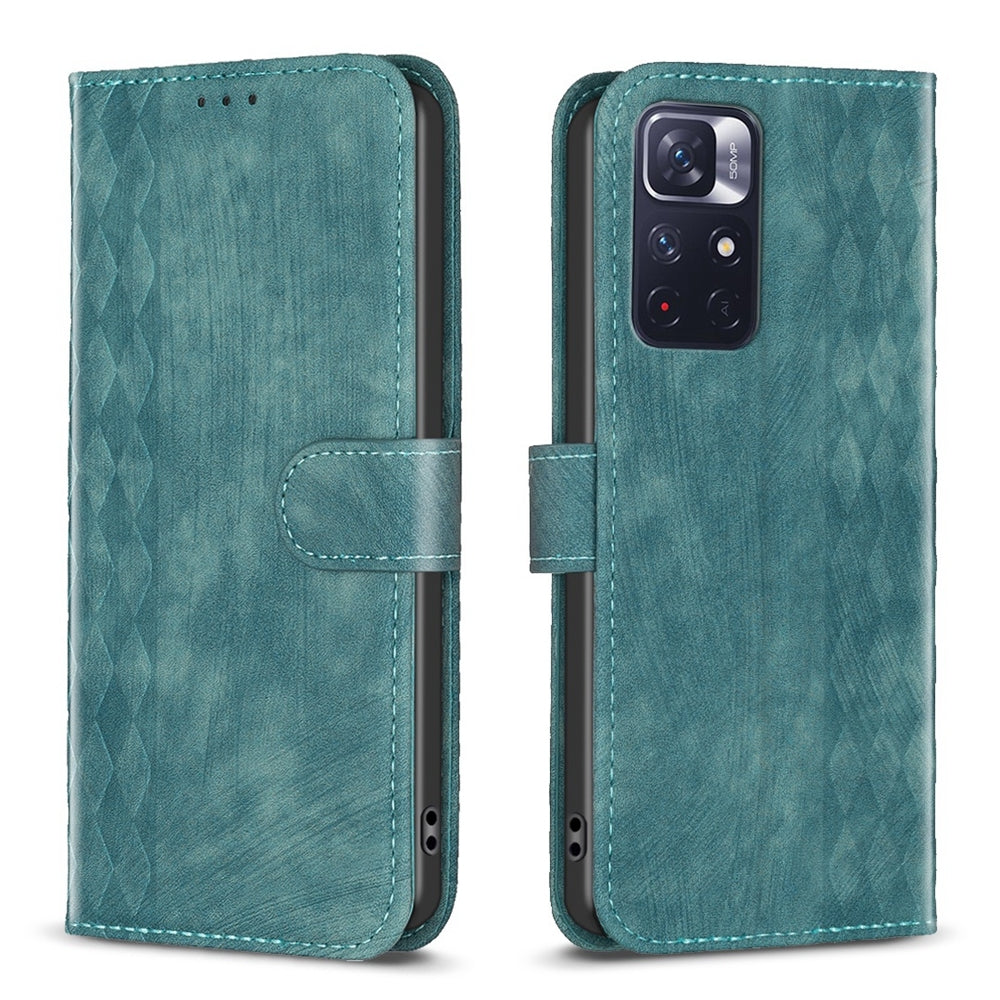 Xiaomi Redmi Note 11 Case - Embossed Plaid Leather Wallet Cover with Card Slots, Kickstand, and 360 degree Protection