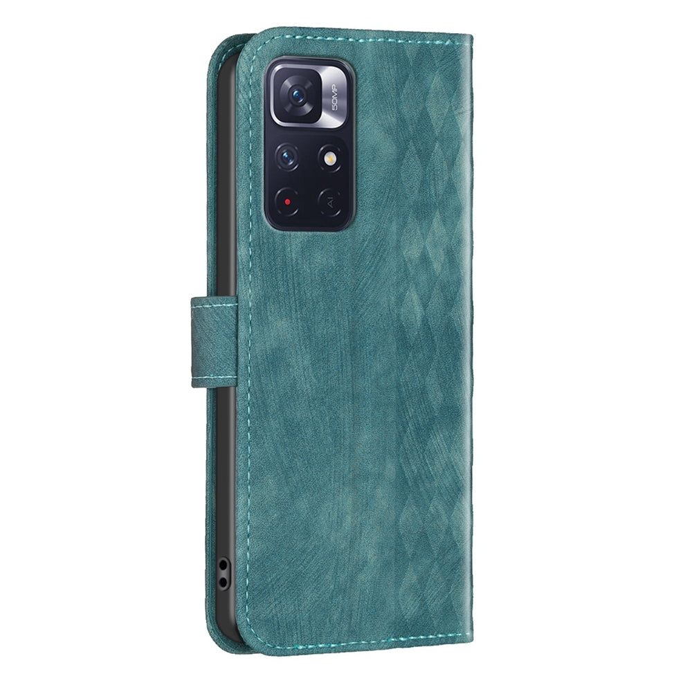 Xiaomi Redmi Note 11 Case - Embossed Plaid Leather Wallet Cover with Card Slots, Kickstand, and 360 degree Protection