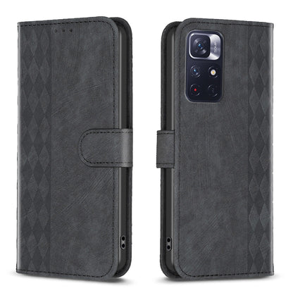 Xiaomi Redmi Note 11 Case - Embossed Plaid Leather Wallet Cover with Card Slots, Kickstand, and 360 degree Protection