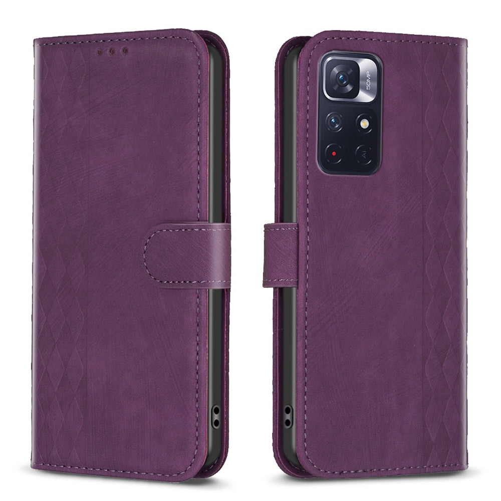 Xiaomi Redmi Note 11 Case - Embossed Plaid Leather Wallet Cover with Card Slots, Kickstand, and 360 degree Protection